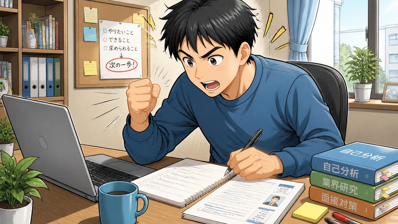 判定が向いていないと感じたエンジニアが次の一歩を踏み出すために自宅のデスクで転職活動の準備をする様子