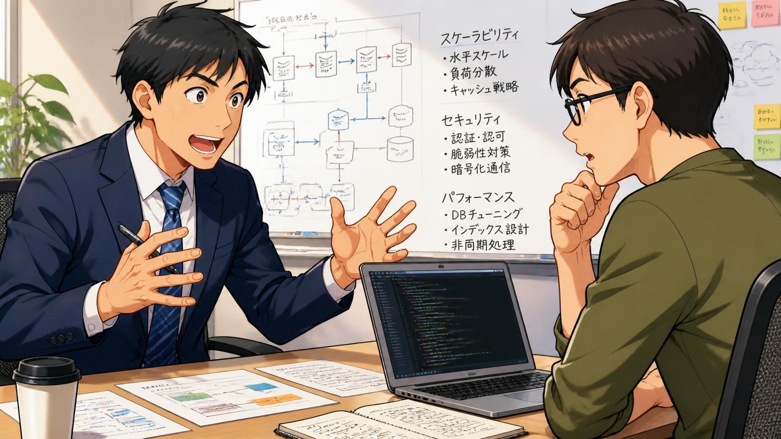 企業の会議室で技術について深く議論する転職エージェントとエンジニアの面談