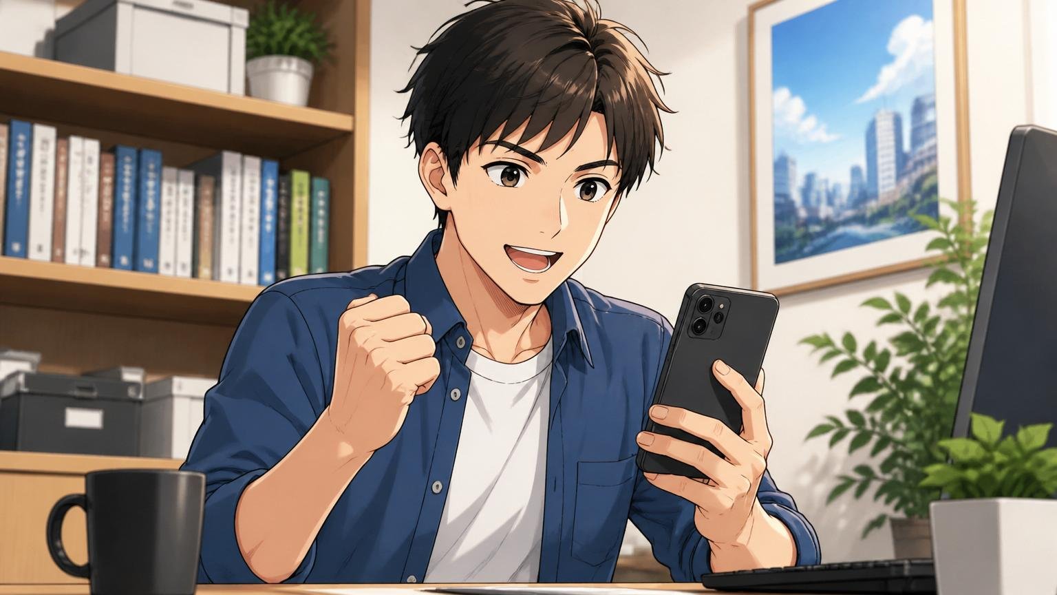 まずは無料相談で次の一手を確かめよう 自宅のデスクでスマホからエージェントに登録し前を向く30代エンジニア