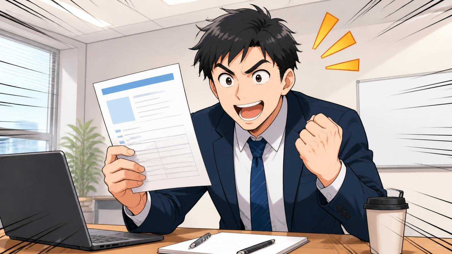 複数エージェントを比較せずに最初の紹介で決めてしまう。企業の会議室で30代社員が一通の求人票だけを見て決断している