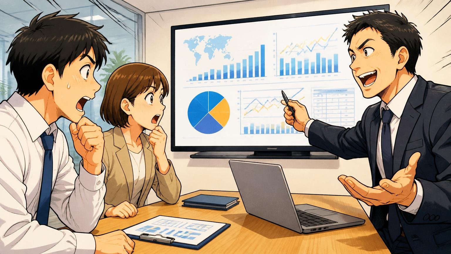 相談先は外資IT報酬に詳しい所。会議室でエージェントと面談し市場価値の説明を受ける社員2人