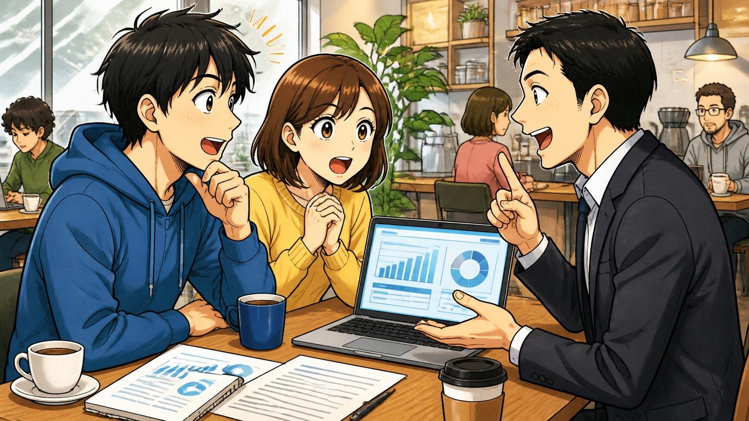 市場価値の把握や年収交渉に強いIT特化型転職エージェントの使い方。カフェで男女がエージェントと面談