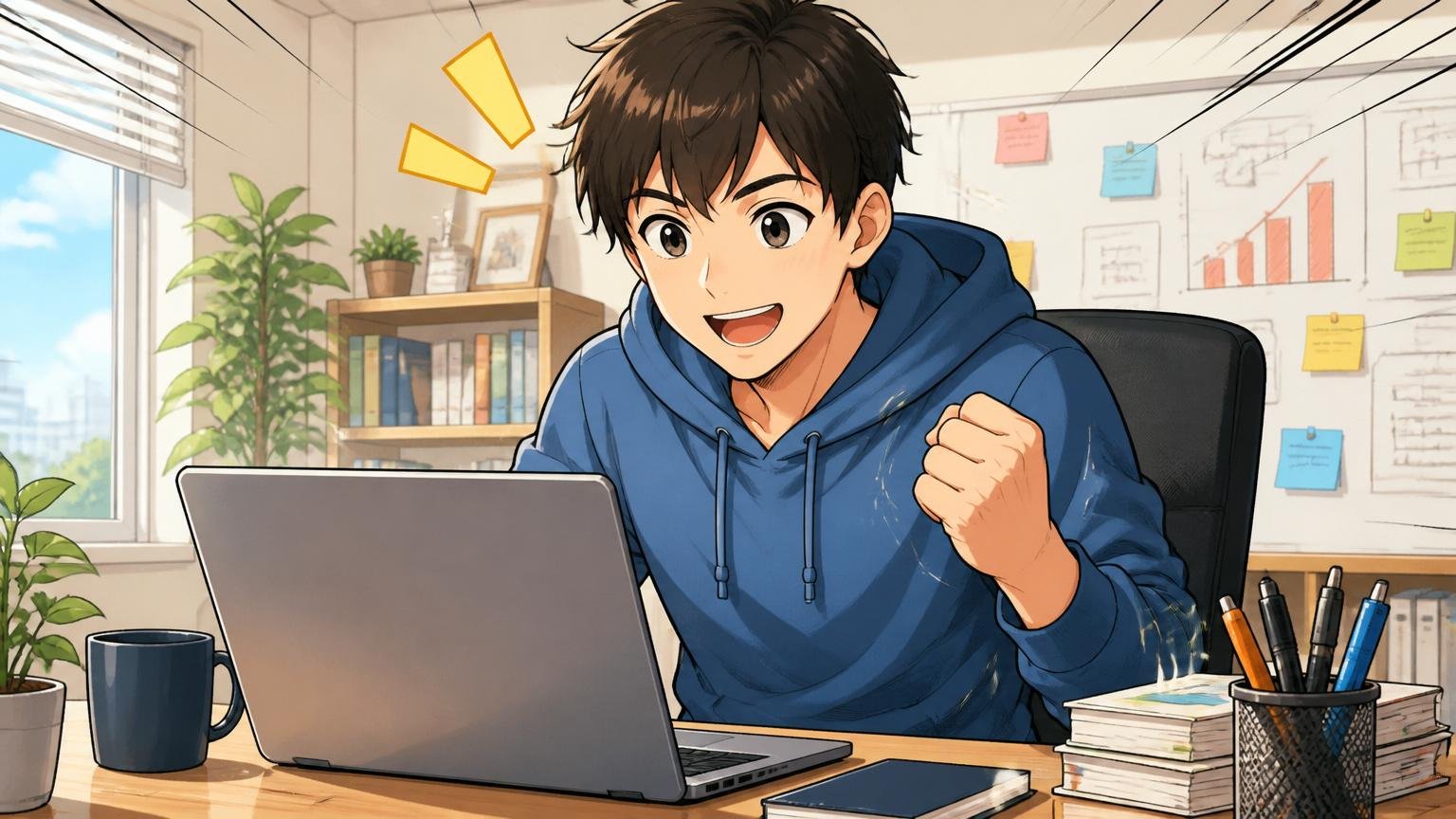 まずは自分の適正年収を知ることから始めよう。朝のデスクで20代エンジニアが前向きな表情でPCに向かう