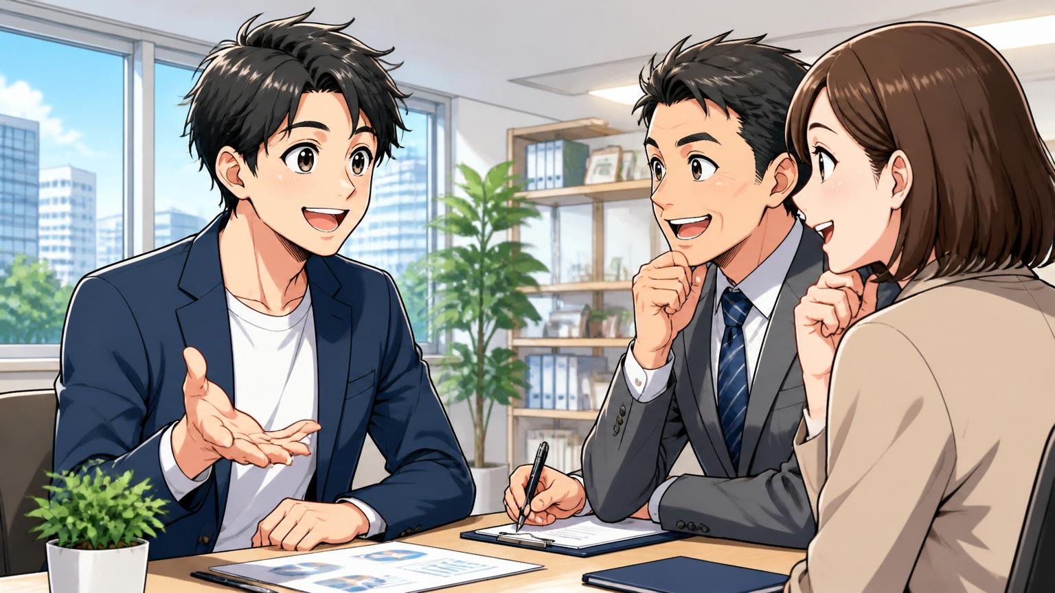 年収の相談先として選ばれるIT特化型エージェント3選。明るいオフィスで男性が笑顔で相談する