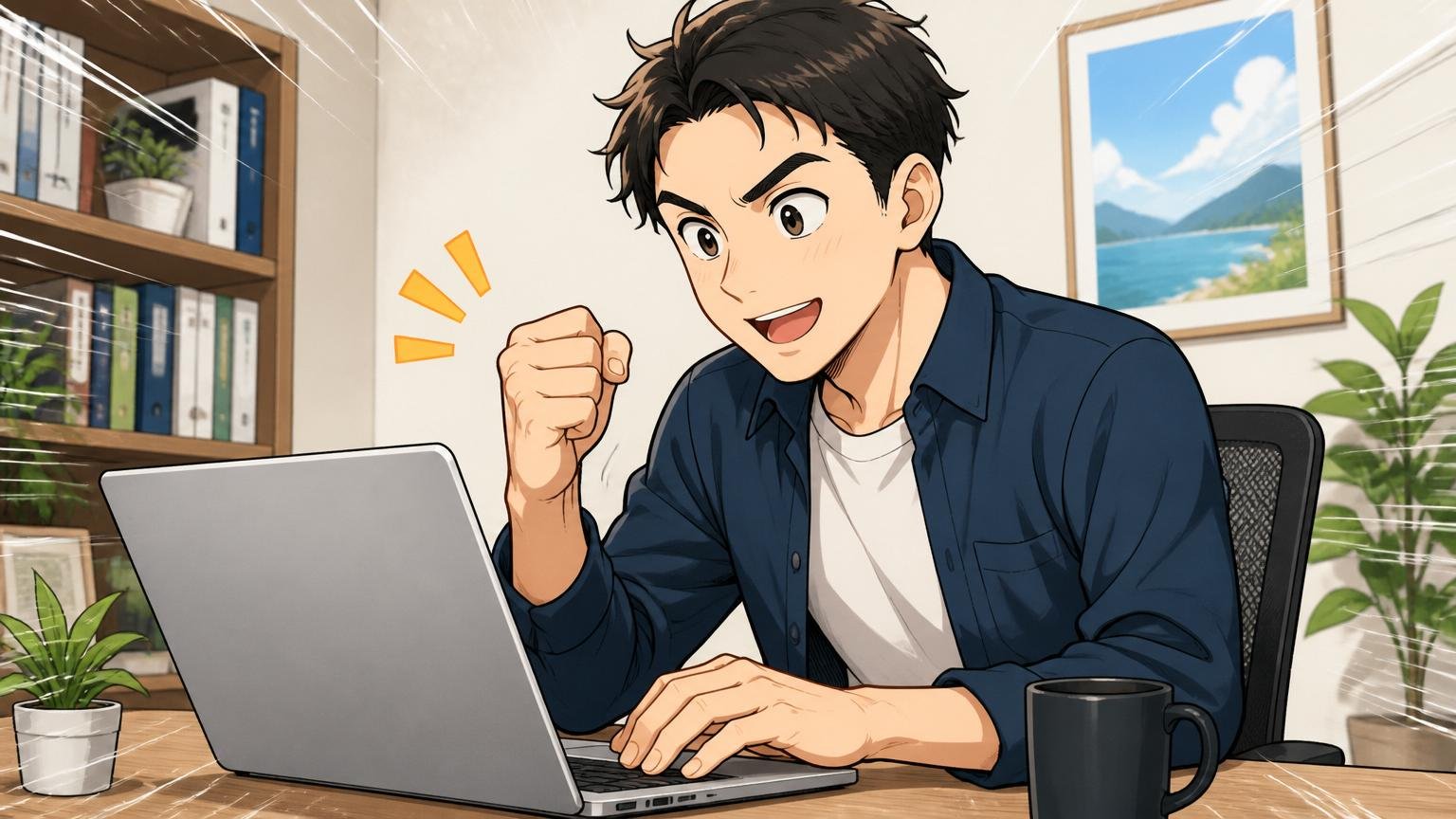 自宅のデスクで転職エージェントに無料登録する30代エンジニアの一歩踏み出す前向きな表情