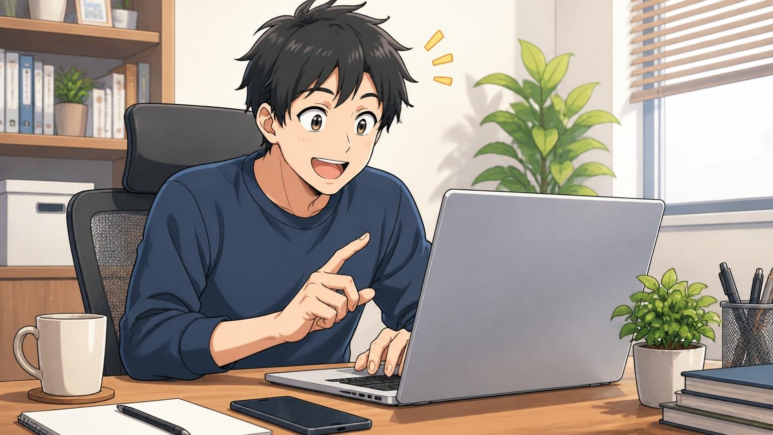 無料相談を申し込む場面、自宅のデスクで在宅勤務、エンジニア1人がノートPCで申し込みフォームを入力する