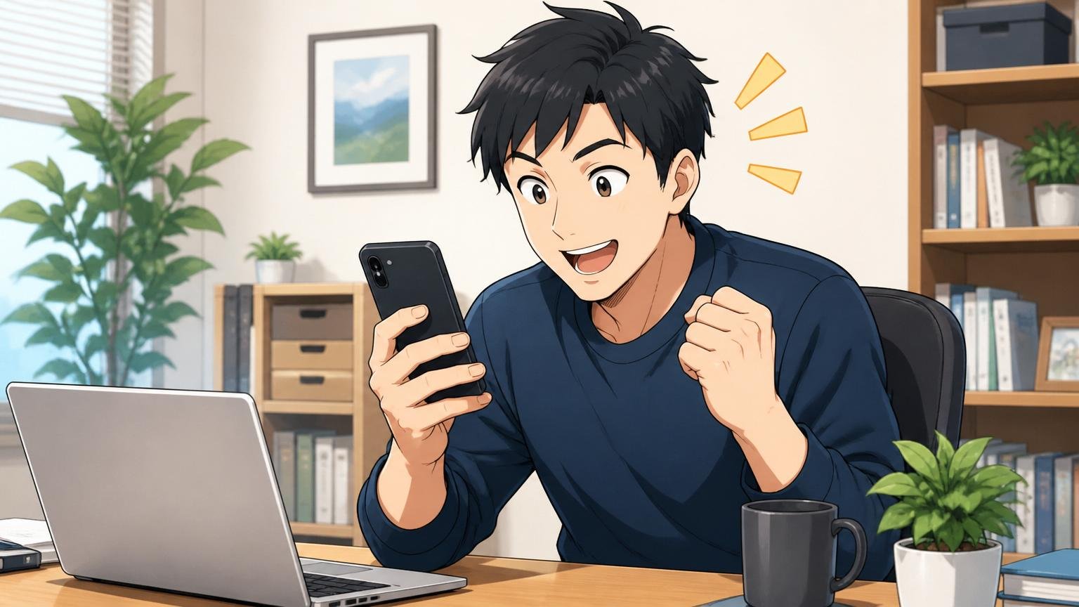 最後にもう一度市場価値を確かめるのは無料でできる 自宅のデスクで30代男性エンジニアがスマホでエージェントに登録する場面
