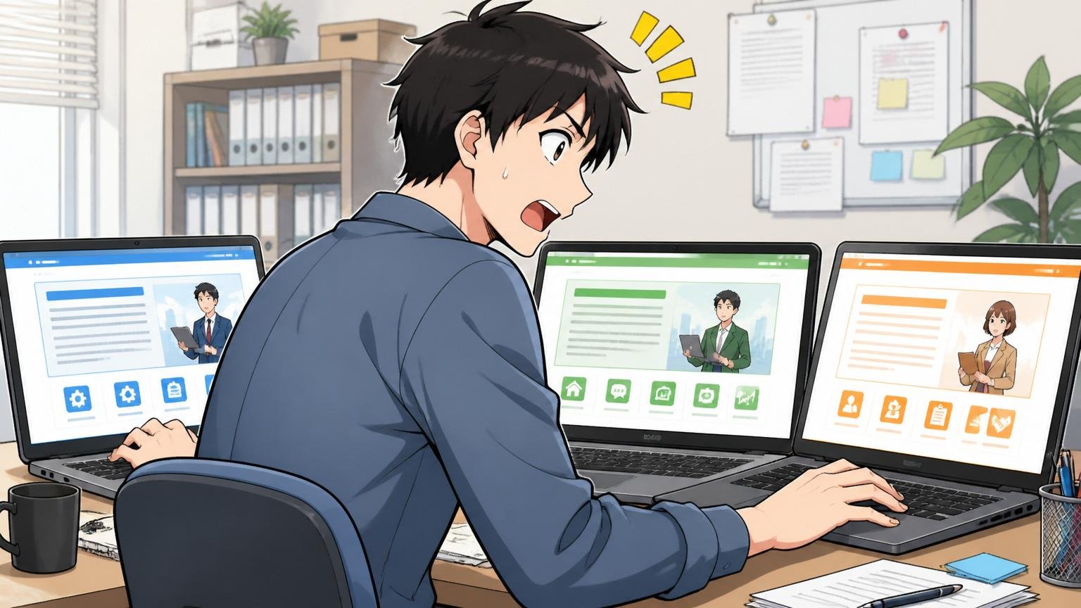 複数IT特化型エージェントの併用 オフィスでエンジニア1人が3社のサイトを開く