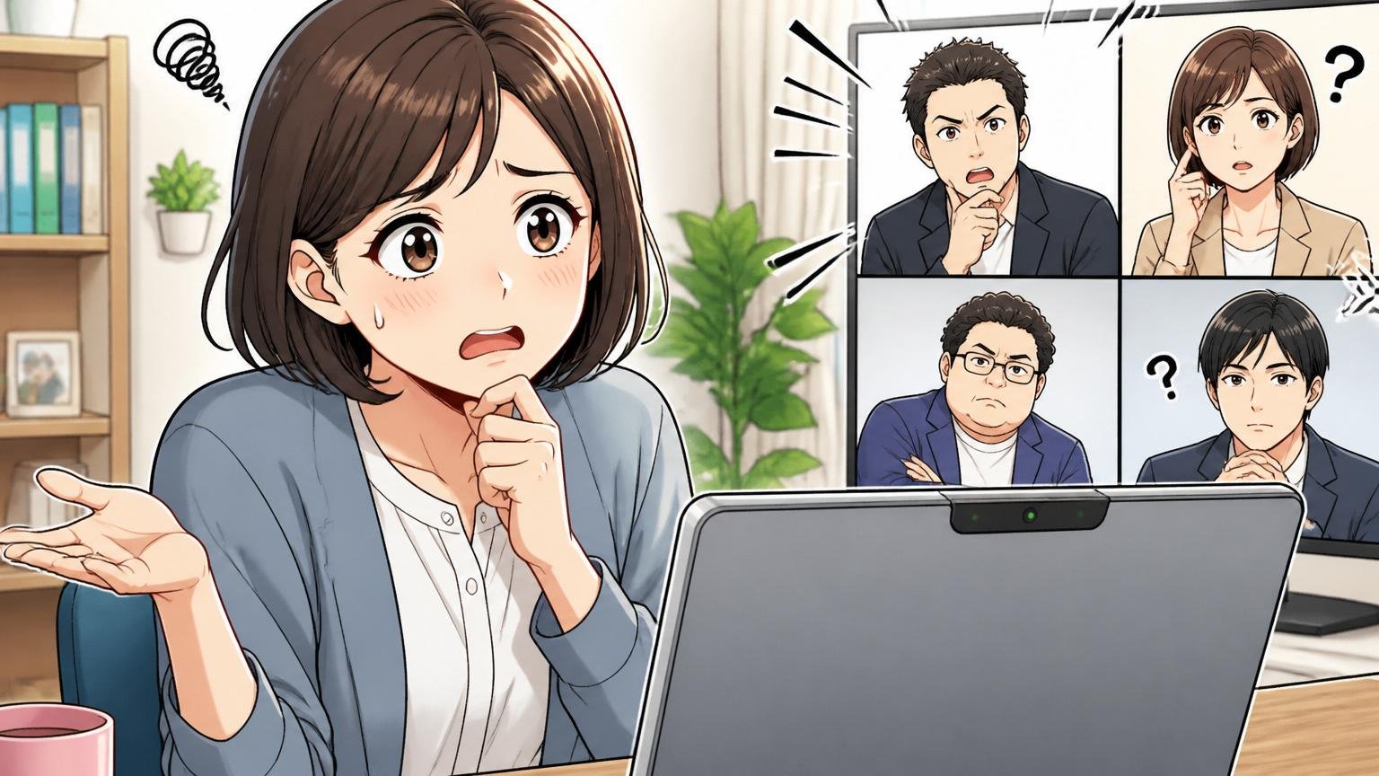 カルチャーフィットを示せない、オンライン面接で価値観を問われ戸惑う女性1人